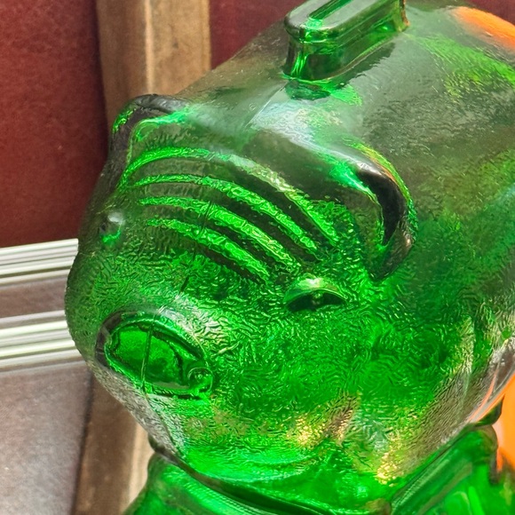 Vintage Anchor Hocking Green Depression Glass Piggy Bank - Picture 7 of 9
